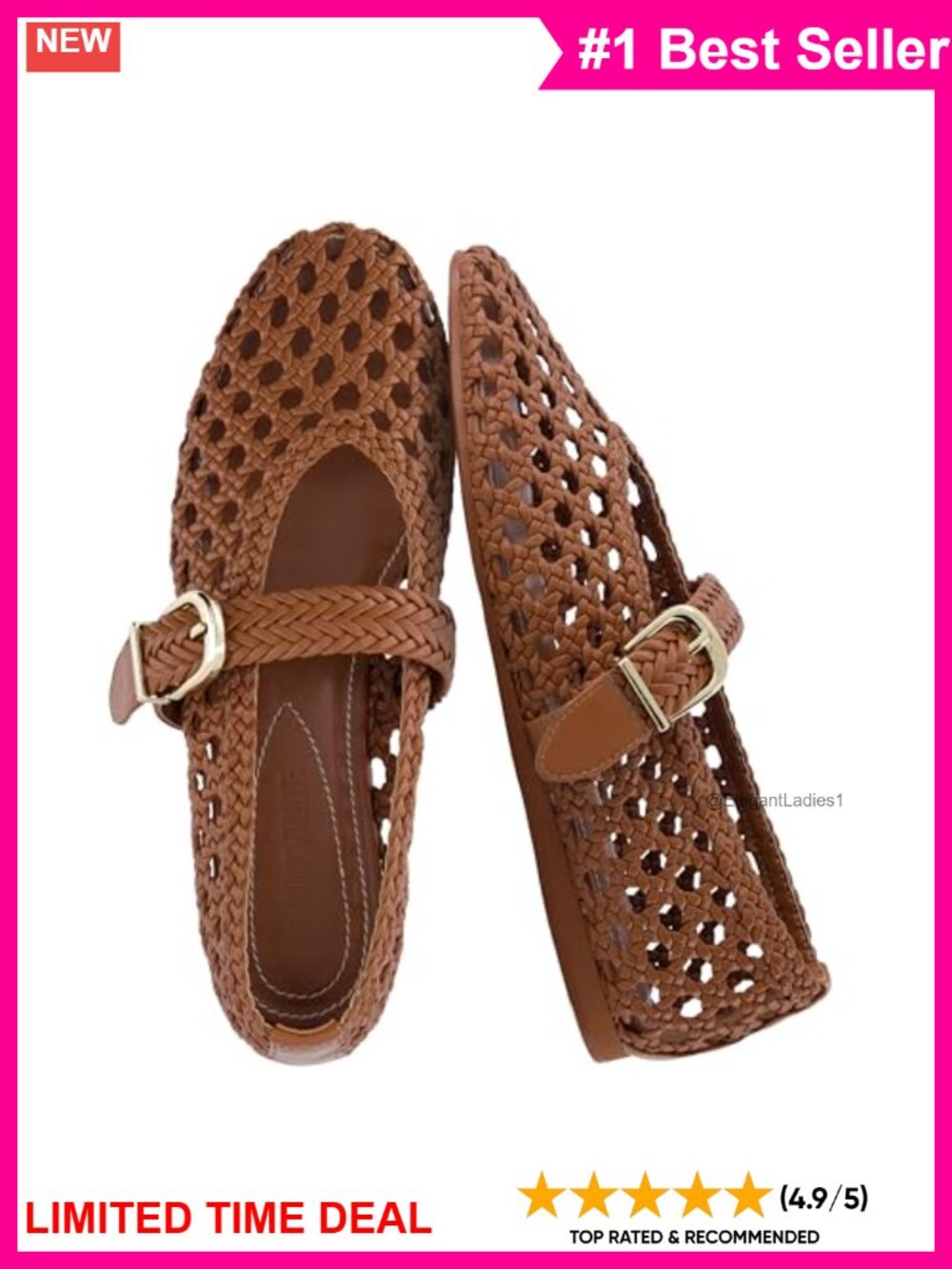 Hand Woven Faux Leather Flats Mary Jane Pointed Toe MemFoam